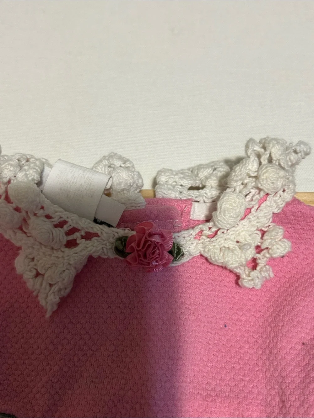 Baby Girls Pink Floral Romper with Crochet Collar